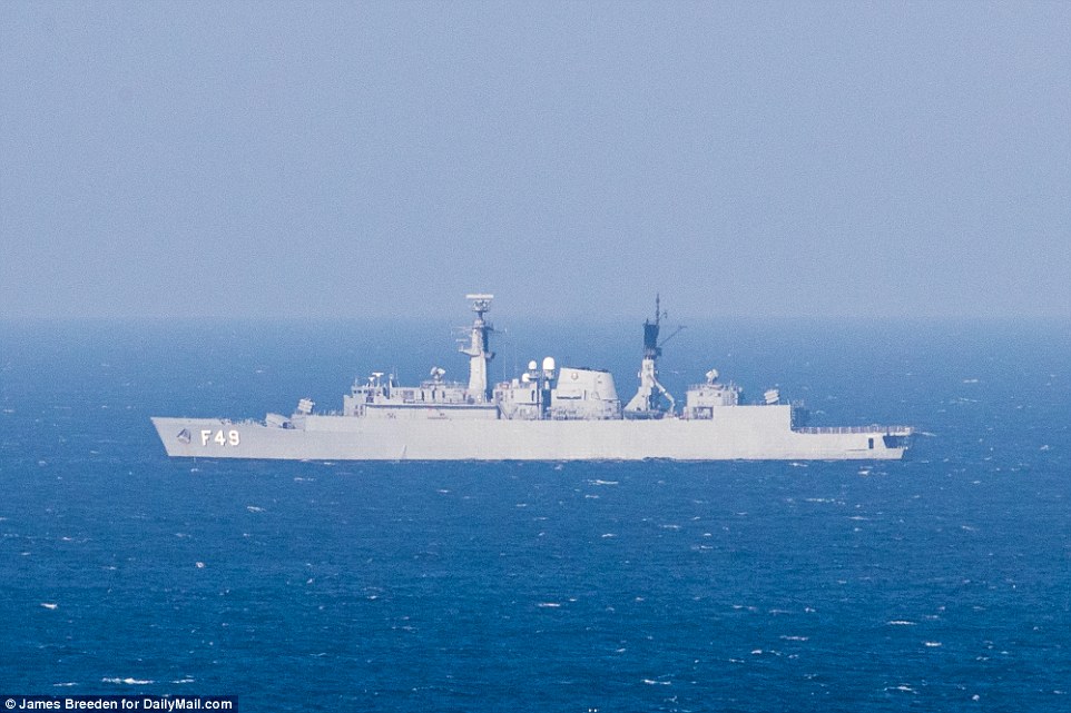 Leading the fleet: Frigate Rademaker is the most powerful of the Brazilian navy ships stationed on patrol off the Copacabana beach